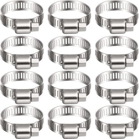 12 collier de serrage tuyau arrosage en acier inoxydable, collier serflex inox 16 25mm, metal serre flex serrage pour tuyau d'engrenage conduits de carburant plomberie automobile piscine (1/5)