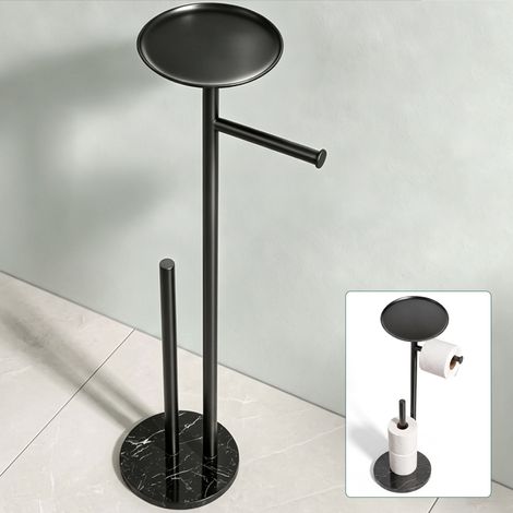 Mai & Mai Porte-Papier Toilette sur Pied Porte Rouleau WC en Inox 304 Support Papier Toilette avec Étagère sur Base Rangement WC H. 818 mm Noir Lino-06 (1/5)