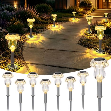 Solar Lights Outdoor Garden, 8 Pack Solar Mushroom Stake Lights Blanc Chaud (1/5)