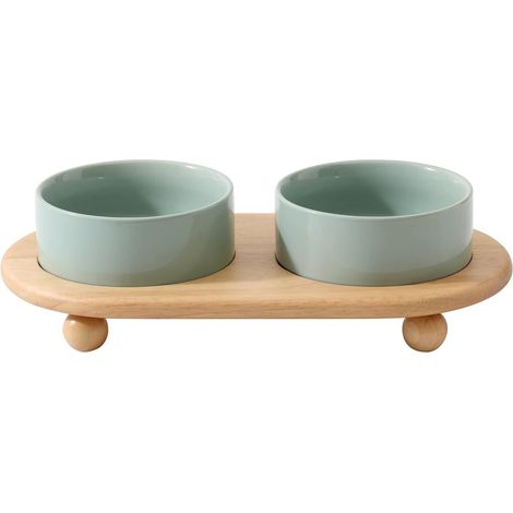 Gamelle surélevée en céramique pour chat (13 cm, 2 vert clair + support) (1/5)