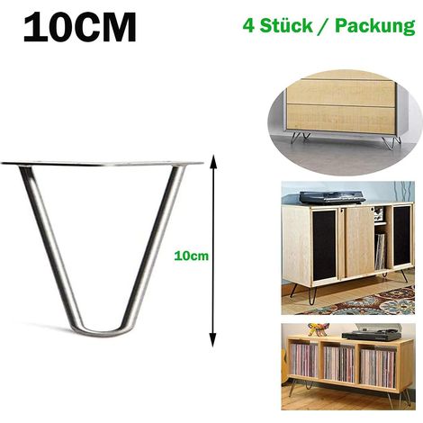 4 Zoll Möbelfüße, 4er Set, Hairpin Legs Austauschbare Tisch &Schrank Beine Haarnadelbeine Tischgestell, mit Bodenschoner und Schrauben