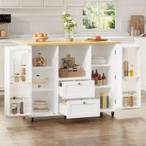 Isola cucina 120/45(70)/92 cm con piano ribaltabile, ruote frenanti e ampio spazio contenitivo (1/5)