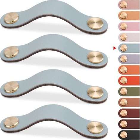 YMYNY 4pcs Poignée Meuble Cuir, Bouton Porte Placard Poignee Cuir Bouton de Tiroir, Poignee de Meuble Vintage pour Armoires, Commode, Cuisine, Salle de Bain (Bleu, 96mm) (1/4)