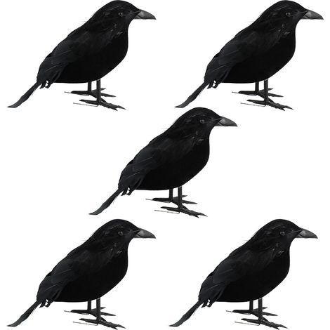 5 Pièces Faux Corbeau Noir, Oiseaux D'Halloween, Corbeaux Artificiels Fait à La Main, Ornement Plumes Noires pour Décor Halloween (1/5)