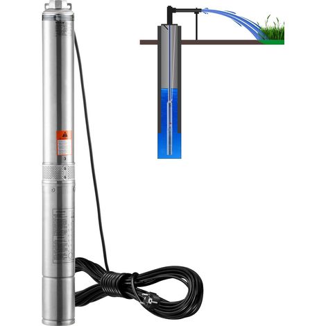 Pompe submersible profonde 750W 230V 60Hz, débit max 71 m³/h, haute capacité 75 m, cordon électrique 91 m, acier inoxydable, IP68 (1/5)