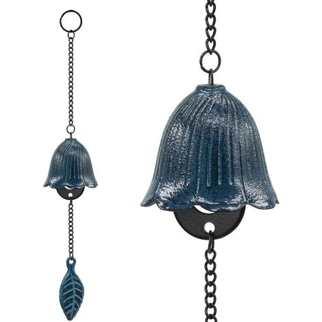 Japanisches Blatt-Windspiel aus Gusseisen, kleine Glocke, blau, für Garten und Balkon