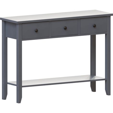 Home Discount – Console Windsor avec 3 tiroirs – Étagère MDF – Dimensions H 74 x L 100 x P 30 cm – Finition peinture en poudre – Meuble d’entrée gris (1/5)