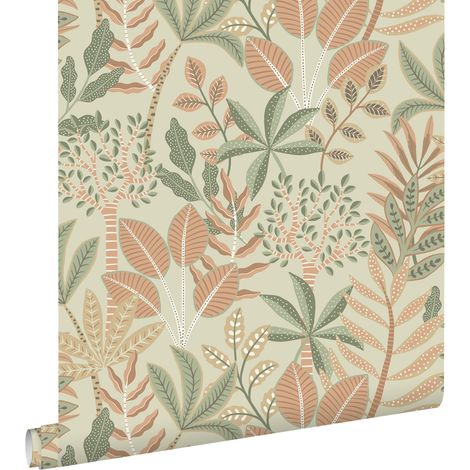 papier peint feuilles vert et rose terracotta - ESTAhome (1/5)
