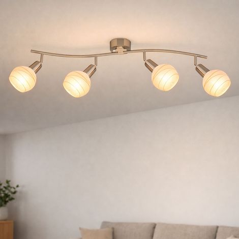 Deckenlampe 4 flammig LED Deckenlampe schwenkbar Deckenleuchte mit Glasschirmen, Metall, 4x E14 5W 400Lm warmweiß, LxBxH 70x31,5x21,1 cm