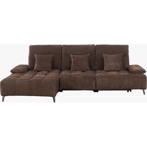 TIAM Canapé d'angle relax électrique en tissu matelassé marron - Angle gauche (1/5)