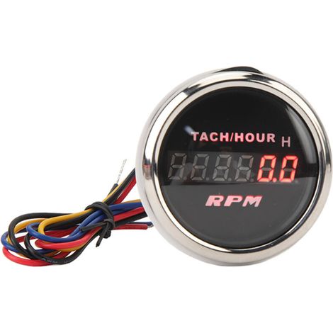 Tacómetro digital de 2 pulgadas, pantalla digital precisa, indicador de tacómetro para RV, yate, barco de pesca, barco, DC 9 a 32V (esfera negra, bisel plateado) (1/5)