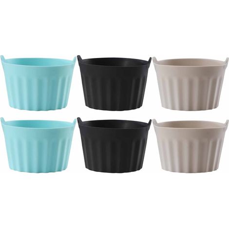 6PCS Moule Silicone Air Fryer,Plat Pour Friteuse Sans Huile, Moule Pour Gâteau Au Four,Moule à Tarte Aux Oeufs,Air friteuse Accessoires, Silicone Bakeware,Noir + gris + bleu (1/5)