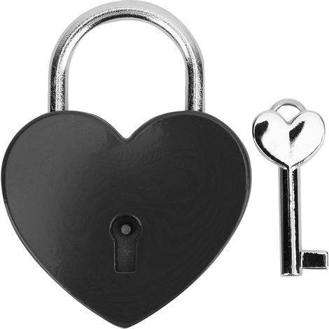 Cadenas cœur métallique coloré exquis 45x59mm noir, fournitures artisanales ménagères avec clé (1/5)