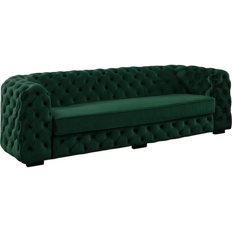 Vente-Unique – Canapé Chesterfield 3 places en velours vert sapin – Dossier capitonné – Assise mousse polyuréthane – Charge maximale 360 kg