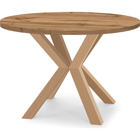 Table de salle à manger ronde extensible RAL avec pieds en bois, style loft, industriel, diamètre : 110 / 210 cm, couleur :wotan