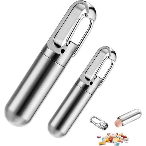 Lot de 2 boîtes à pilules pote-clés, en alliage d'aluminium, étanche, petite boîte à compimés, pou l'extéieu, le camping, la andonnée, l'escalade (mini + petit) (1/3)