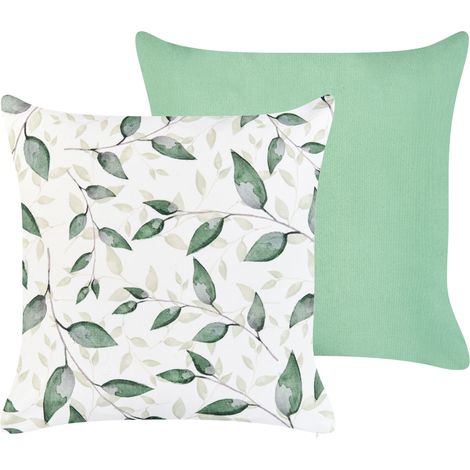 Conjunto de 2 cojines decorativos de exterior con motivo de hojas fundas extraíbles resistentes al agua poliéster verde Flyleaf