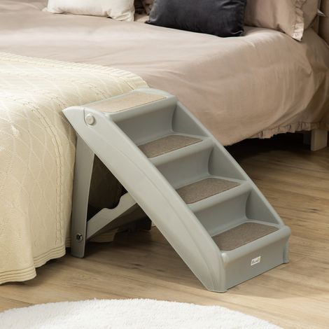 Tragbare Hunde- und Katzentreppe mit rutschfesten Matten für Bett und Sofa, Tragkraft 20 kg, 62 x 38 x 49,5 cm, Grau
