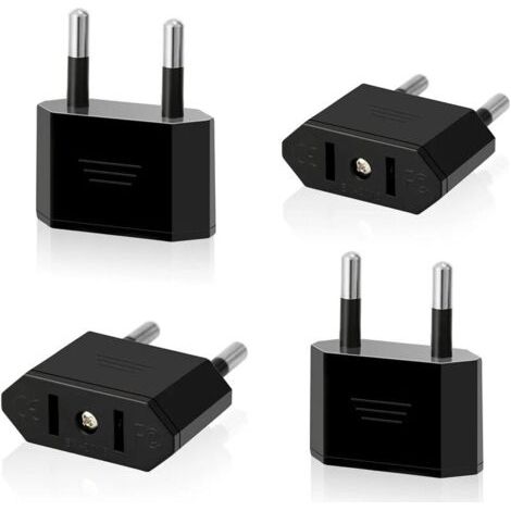 KZQ Lot de 4 Prises de Voyage US vers EU Prise USA vers 2 Broches Euro / Allemagne Prise Amérique / Canada / Mexique Prise de convertisseur Adaptateur pour appareils avec Alimentation US (Noir) (1/5)