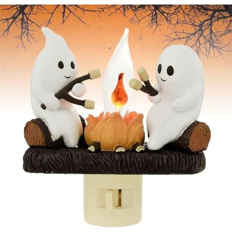 2024 Spooky Bonfire Flickering Night Light, Flameless Bonfire Fake Candle, Cute Wall Night Lights, Gothic Decorative Lamp, Halloween Ghost Room Decorations MUMU (1/4)