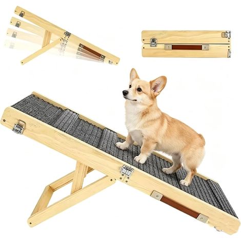 Rampe pour Chien, Escalier pour Petits Chiens et Chats, équipé de Tapis Antidérapants, Adapté aux Canapés Bas, Réglable en Hauteur et Pliable (1/5)