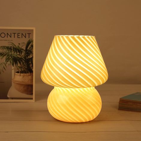 Lampe champignon – Petite lampe de chevet, table de chevet en verre rayé, veilleuse de chambre à coucher, salon, lampe de table de chevet, 1 paquet (1/5)