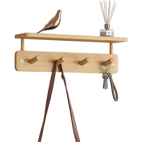 Étagère de Cintres Mural en Avec à Crochets de Long Stable et Design Facile à Monter 40 cm 4 8 Bois (1/5)
