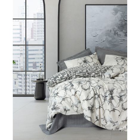 Funda nórdica, funda nórdica, ropa de cama Set 100% Algodón Antracita (1/2)
