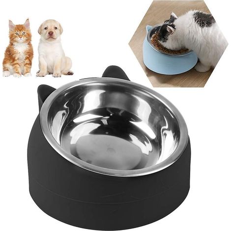 Gamelle pour chat, 200 ml, en acier inoxydable, anti-vomissements, antidérapante, inclinable à 15°. (1/4)