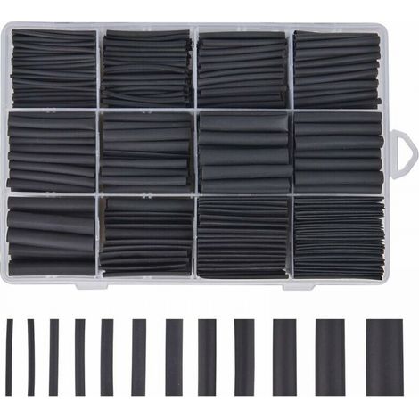 Gaine Thermoretractable Noire 625pcs Gaine Thermo Retractable Gaines Thermoretractables Un Assortiment de 8 Tailles 1 – 10 mm (1/5)