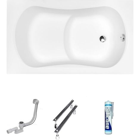 ECOLAM Baignoire rectangle acrylique Aria Rehab avec assise 120x70 cm  pieds siphon et silicone  Belle forme  Aspect moderne  original produit  baignoire en acrylique blanc (1/5)