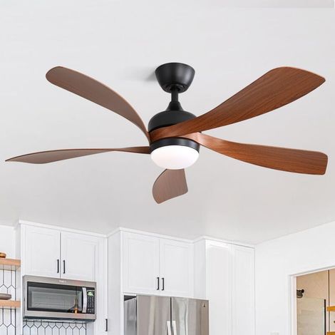 Ventilateur de plafond, Ø132 cm, 32W, avec LED lumière, réglable en hauteur, 6 vitesses, minuterie, moteur DC, 5 pale de ventilateur - Marron (1/5)