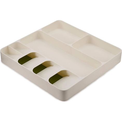 Organisateur de tiroir pour couverts et ustensiles de cuisine, en plastique blanc, 39,8 x 38,5 x 5,8 cm (1/5)