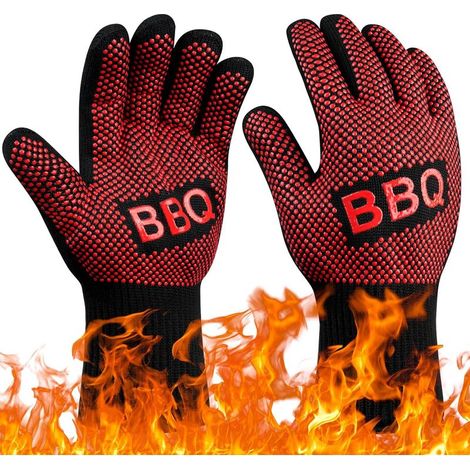 Gants de Barbecue, Gants de Four Anti-Chaleur Jusqu'à 800°C, Gants Cuisine Résistant à la Chaleur et Antidérapants, Gant Cuisson Chaleur pour BBQ/Four/Gril/Cheminée/Soudage/Cuisson au Four (1/5)