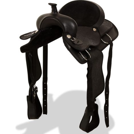 Sella Western Testiera e Pettorale in Vera Pelle 15" Nero vidaXL