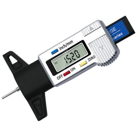ALLIANDISJauge de profondeur de pneu (Argent), jauge de profondeur de bande de roulement numérique, jauge de bande de roulement avec écran LCD, 0-25 mm (1/5)