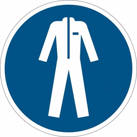 Cartelli di obbligo ISO 7010 "Indossare gli indumenti protettivi" M010 - Numero Pezzi: 10 pezzi - Misura: 50mm x 50mm