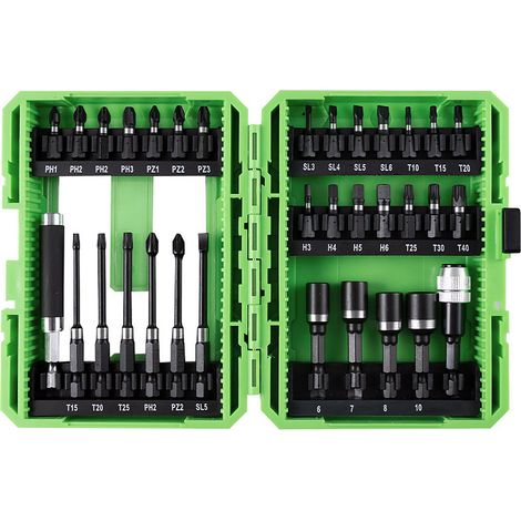 JBM – Coffret d'embouts à choc 1/4 – 34 accessoires en acier S2 – 21 embouts 25mm et 6 embouts 75mm – Adaptateur rapide 60mm