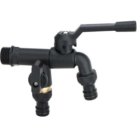 royaluxe-– Robinet extérieur en laiton noir double sortie – Construction en cuivre résistant à la corrosion – Composant antigel intégré (1/5)