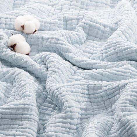 Mezcla Couverture Plaid Pur Coton, 150 x 200 CM, Bleu Ciel (1/5)