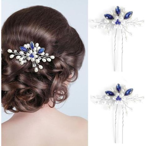 2 Pièces Bijou Cheveux Mariage, Bijoux De Tete Mariage, Accessoire Cheveux Mariage Invité, Accessoire Cheveux Mariage Bleu Pour Mariée Et Filles Pour Marriage, Soirée, Anniversaire (1/5)