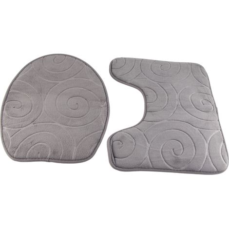Dreiteiliges Badematten-Set mit geprägtem Steinmuster, WC-Sitz, Bodenmatte, Badewannenmatte und Seitenmatte, feuchtigkeitsabsorbierend, grau (1/5)