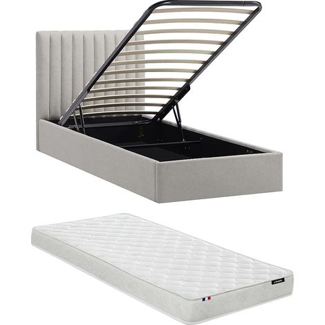 Letto con contenitore 90 x 200 cm Tessuto Grigio chiaro + Materasso – SARANELI (1/5)