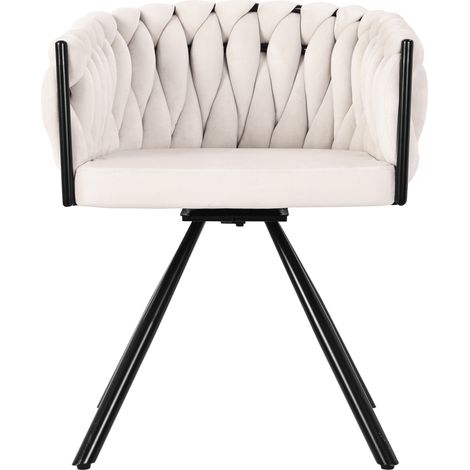 Silla de comedor giratoria de terciopelo beige con patas metálicas (1/5)