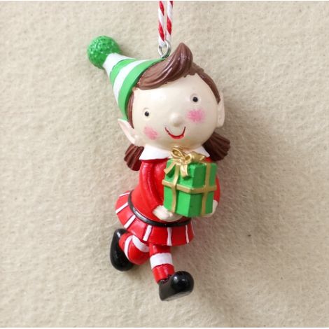 Ornement suspendu lutin de Noël avec coffret cadeau 7.2 cm, figurine résine pour sapin (1/3)