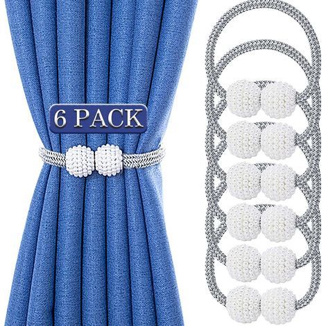 KLVGTIFS PU - Embrasses magnétiques pour rideaux (lot de 6), pinces à rideaux modernes en perles, attaches en corde tressée, boucles de maintien pour rideaux