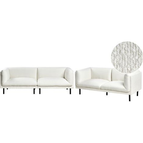 Conjunto de sala de estar 5 plazas de bouclé patas de hierro negras muebles sala de estar blanco crema Vorgod