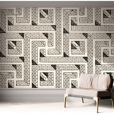 Papier peint adhésif autocollant pour salon chambre à coucher peint imprimé pour mur Labyrinthe de briques 312x219 cm (1/5)