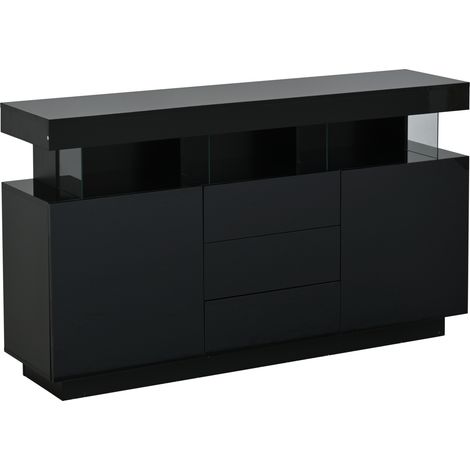 Modernes schwarzes Sideboard 140 x 35 x 80 cm mit LED und Acryl-Details (1/5)