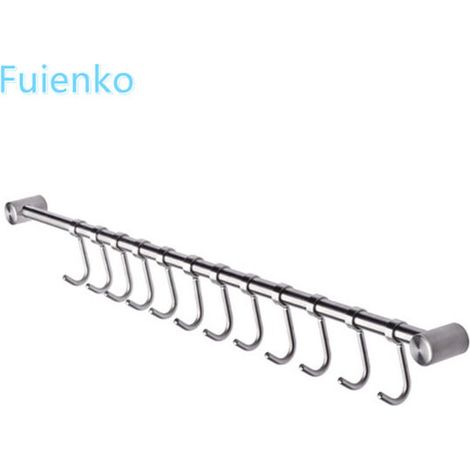Crochet à torchon,Crochet Barre de Cuisine en Acier Inox 53cm avec 10 Crochets Argent (1/4)